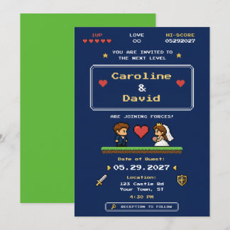 Vintage Video Game Pixel Art Wedding Invitation