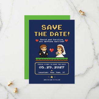 Vintage Video Game Pixel Style Wedding Save The Date