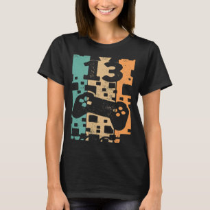 Vintage Video Gamer  Level 13 Unlocked 13th Birthd T-Shirt