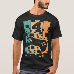Vintage Video Gamer Level 4 Unlocked 4th Birthday T-Shirt