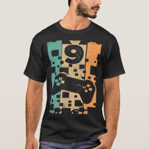 Vintage Video Gamer Level 9 Unlocked 9th Birthday T-Shirt