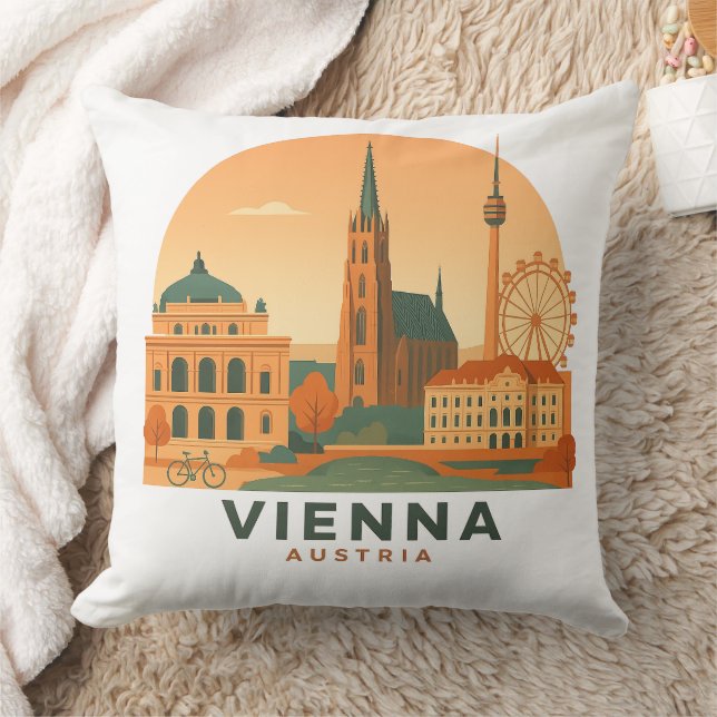 Vintage Vienna Austria Throw Pillow – Retro Travel (Blanket)