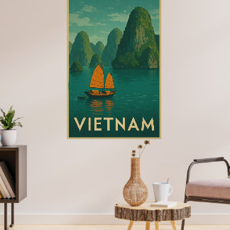 Vintage Vietnam Scenic Lake Poster