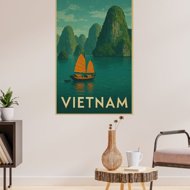 Vintage Vietnam Scenic Lake Poster (Living Room 3)