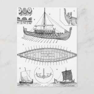 Vintage Viking Naval Ship History and Diagram Postcard