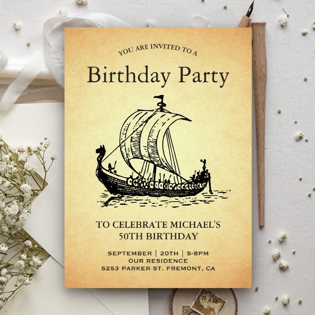 Vintage Viking Ship Birthday Party Invitation (Creator Uploaded)
