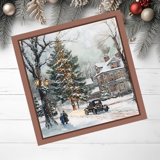 Vintage Village Christmas Magnetic Card (Christmas village scene.)