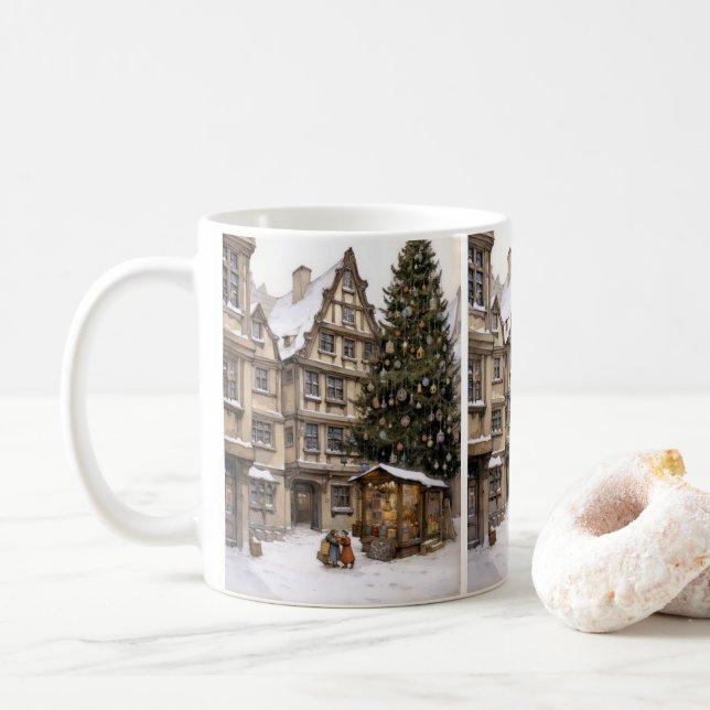 Vintage village Christmas tree Mug (With Donut)