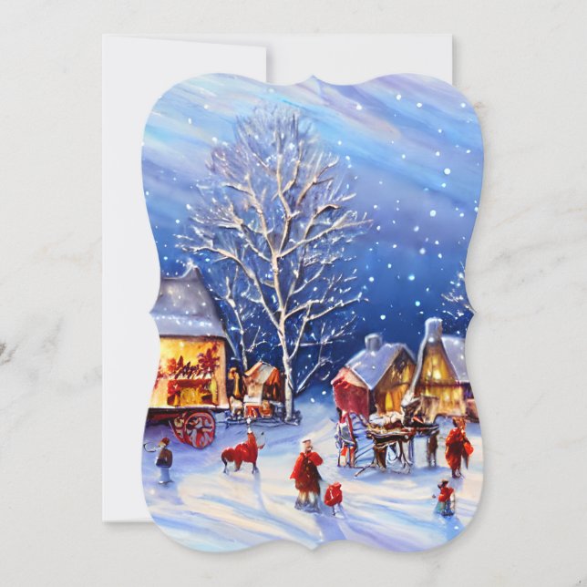Vintage Village Painting Christmas Greeting Card (Front)