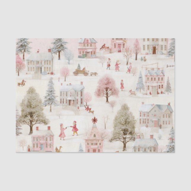 Vintage Village Pink Christmas  Tissue Paper (Front)