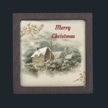 Vintage Village Winter Scene Gift Box<br><div class="desc">Pretty,  vintage picture of a winter scene of a village covered in snow,  with a message,  "Merry Christmas",  is featured on this gift box. A lovely way to present a gift of jewellery or use to hold rings,  coins and other small keepsakes.</div>