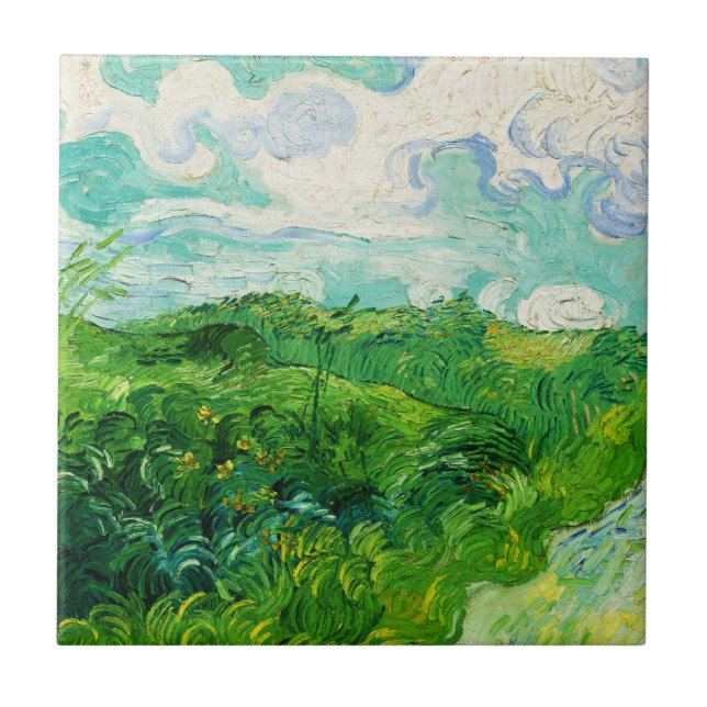 Vintage Vincent Van Gogh Green Wheat Fields Tile (Front)