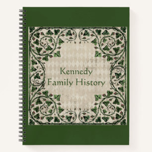 Vintage Vine Frame Green Family History Custom Notebook