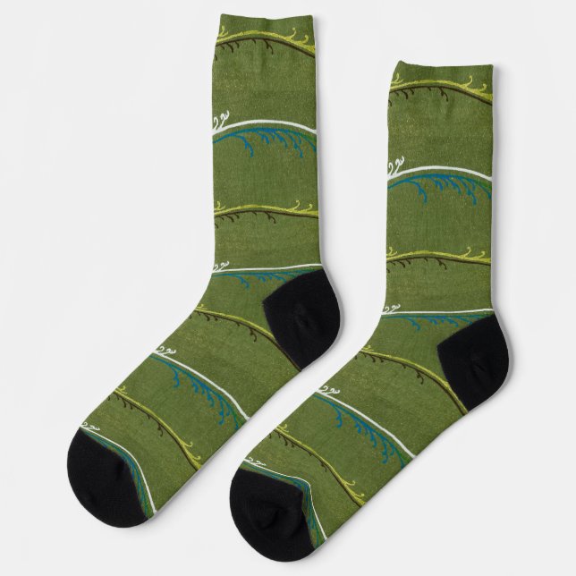 Vintage Vine Stripes in Olive Green Crazy Socks (Left)