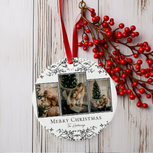 Vintage Vines Beautiful 3 Photo Holiday Ceramic Tree Decoration