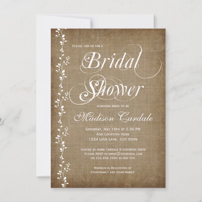 Vintage Vines Rustic Bridal Shower Invitations (Front)