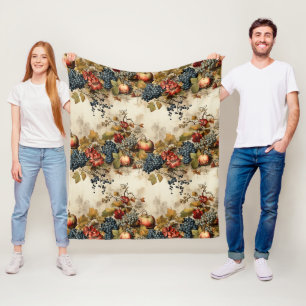 Vintage Vineyard Grape Fruit Cream Garland Fleece Blanket