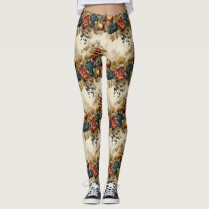 Vintage Vineyard Grape Fruit Cream Garland Leggings