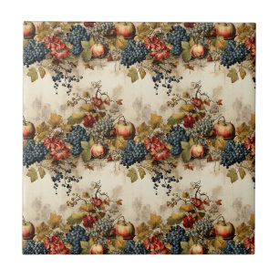 Vintage Vineyard Grape Fruit Cream Garland Tile