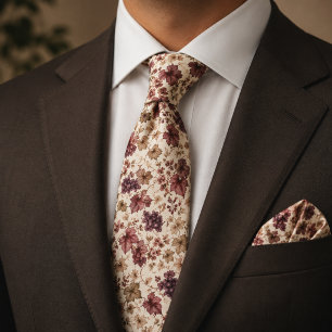Vintage Vineyard Grapes Burgundy Wine Floral Tie