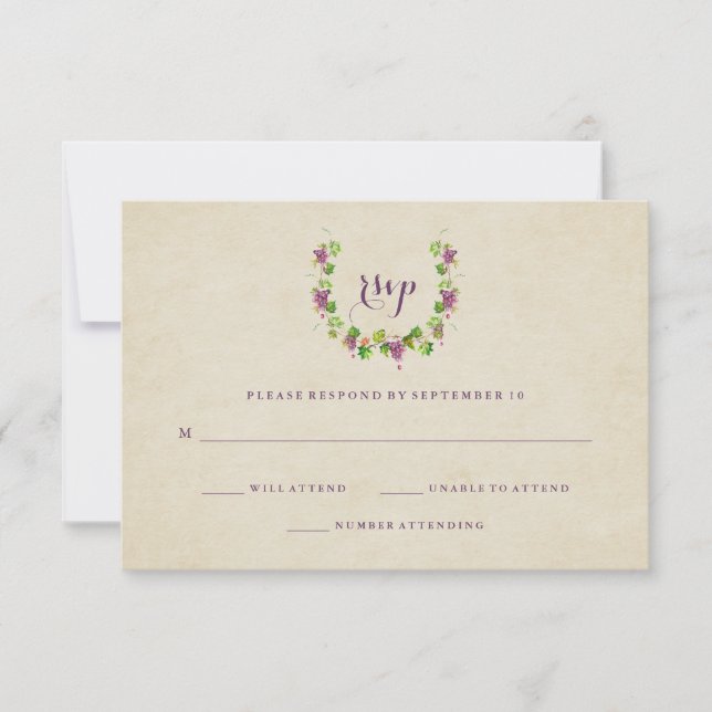 Vintage Vineyard | Wine Theme Wedding Response (Front)