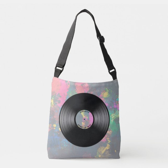 Vintage Vinyl Music Record Nightclub Or Dance Fan Crossbody Bag (Front)