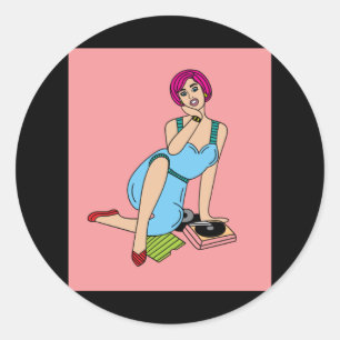 Vintage Vinyl Plates Of Records Classic Round Sticker