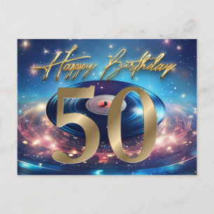 Vintage vinyl record Happy 50th Birthday Postcard