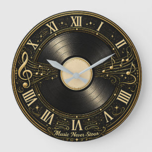 Vintage Vinyl Record Music Notes Wall Clock Design