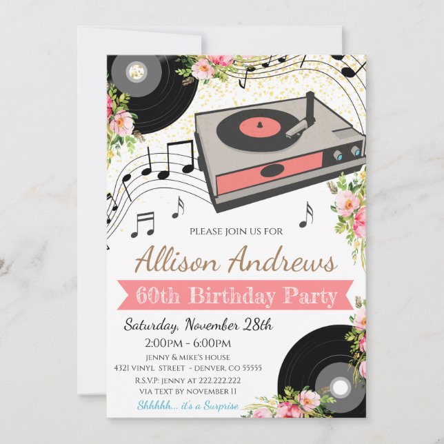 Vintage Vinyl Record Party Invitation (Front)