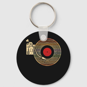 Vintage Vinyl Record Player Sketch Drawing Key Ring