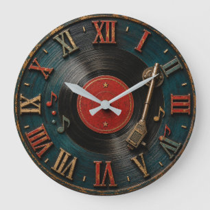 Vintage Vinyl Record Retro Turntable Large Clock