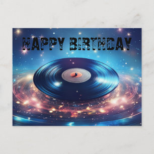 Vintage vinyl record with stars Happy Birthday Postcard