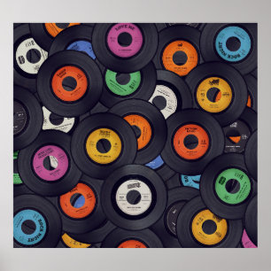 Vintage Vinyl Records Music Background Poster