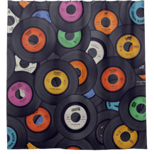 Vintage Vinyl Records Music Background Shower Curtain