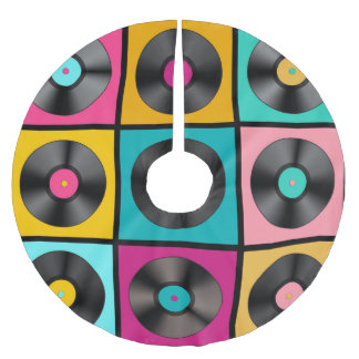 Vintage Vinyl Records Retro Background Brushed Polyester Tree Skirt