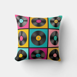 Vintage Vinyl Records Retro Background Cushion