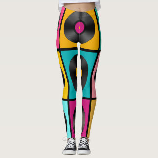 Vintage Vinyl Records Retro Background Leggings