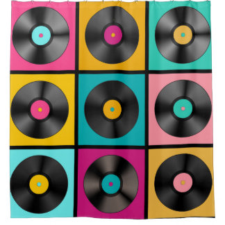 Vintage Vinyl Records Retro Background Shower Curtain