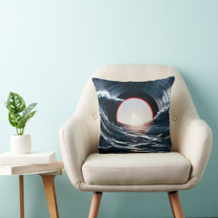 Vintage Vinyl Surf Wave Ocean Retro Music Cushion