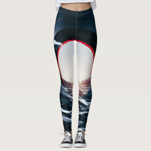 Vintage Vinyl Surf Wave Ocean Retro Music Leggings