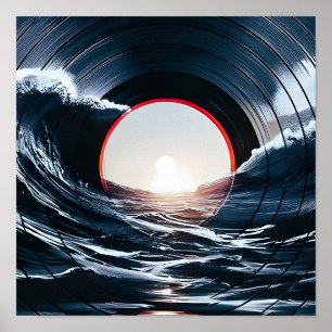 Vintage Vinyl Surf Wave Ocean Retro Music Poster