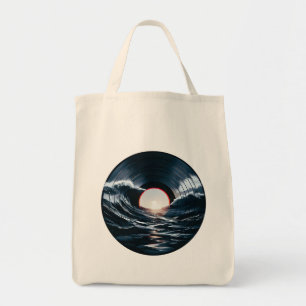 Vintage Vinyl Surf Wave Ocean Retro Music Tote Bag