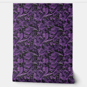Vintage violet black faux tooled leather  wallpaper