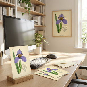 Vintage Violet Blue Floral Illustration Card