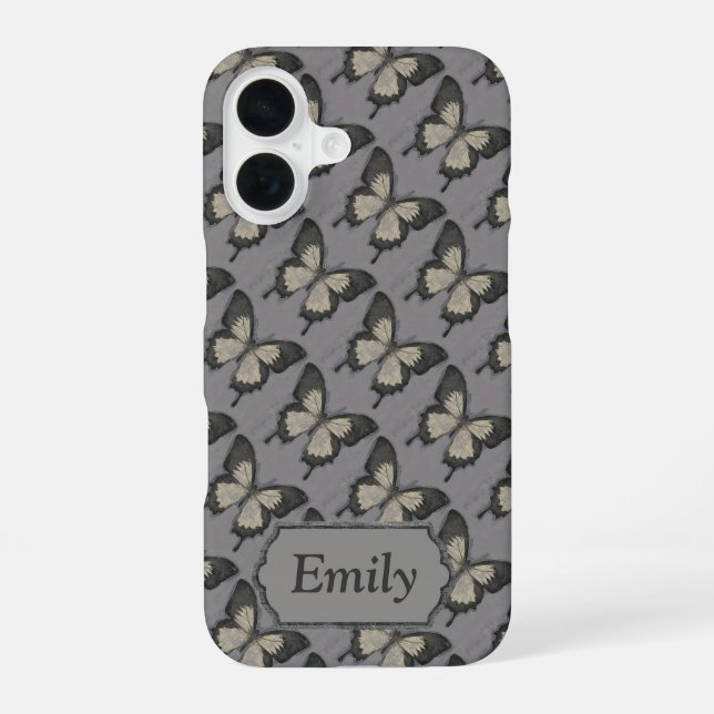 Vintage Violet Butterfly Pattern Personalised  iPhone 16 Case (Back)