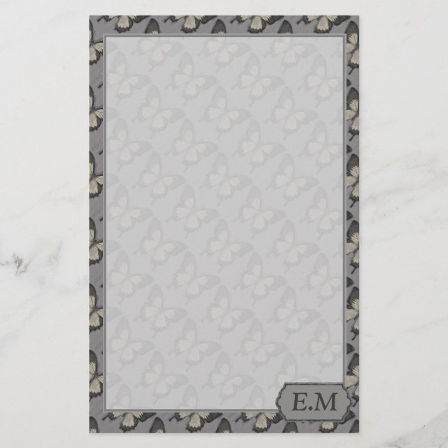 Vintage Violet Butterfly Pattern Personalised Stationery (Front)