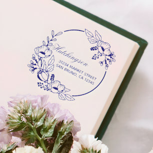 Vintage Violet Hand-drawn Wreath Return Address Self-inking Stamp