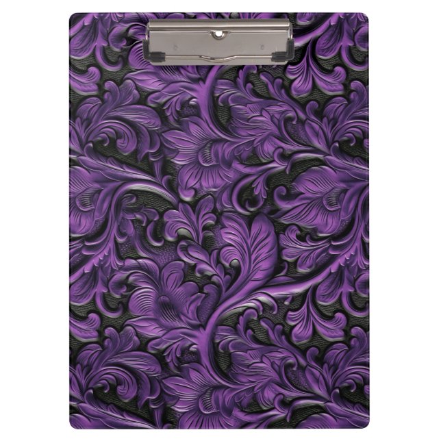 Vintage violet tooled leather  clipboard (Front)