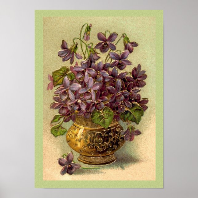 Vintage Violets in a Gold Vase Print (Front)